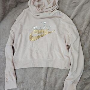 Nike Women's Light Pink Hoodie with Gold Logo